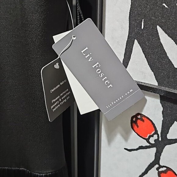 Liv Foster Mock Neck Sleeveless Midi Asymmetrical Fringe Crepe Dress Size 8 New - Picture 8 of 16